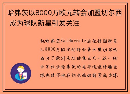 哈弗茨以8000万欧元转会加盟切尔西 成为球队新星引发关注 哈弗茨以8000万欧元转会加盟切尔西 成为球队新星引发关注